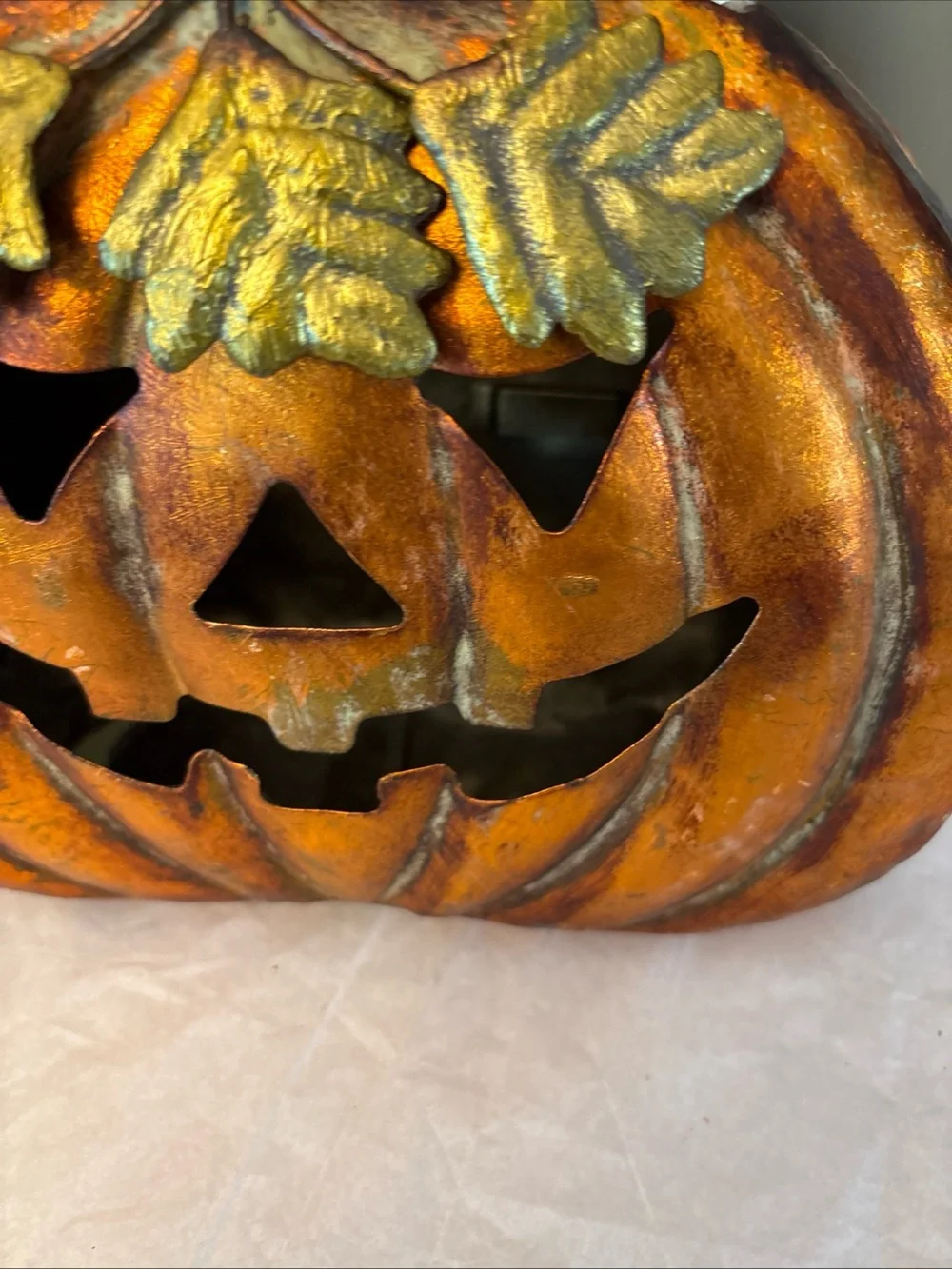 Adorable Hanging /sit Orange Metal Pumpkin Candle Holder Fall Autumn Decoration